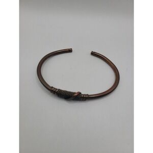 Copper Tone Open Cuff Bracelet Wrapped Wire Center Boho Artisan Tribal Style